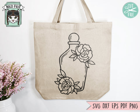 Floral Potion Bottle SVG, Halloween SVG, Witchy SVG, Potion Bottle Flowers svg, Witchcraft svg, Mystical svg, Witches Brew svg SVG Wild Pilot 