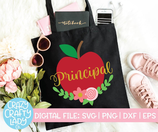 Floral Principal Apple | Teacher SVG Cut File SVG Crazy Crafty Lady Co. 
