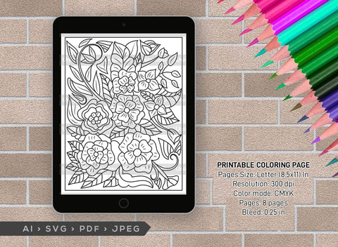 Floral Printable Coloring Page Bundle, PDF Colouring Book, Instant Download, CBP00024 SVG ETC Craft 