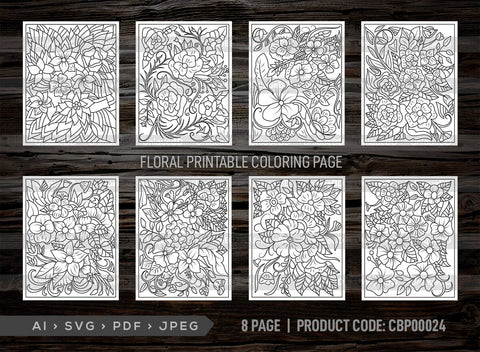 Floral Printable Coloring Page Bundle, PDF Colouring Book, Instant Download, CBP00024 SVG ETC Craft 
