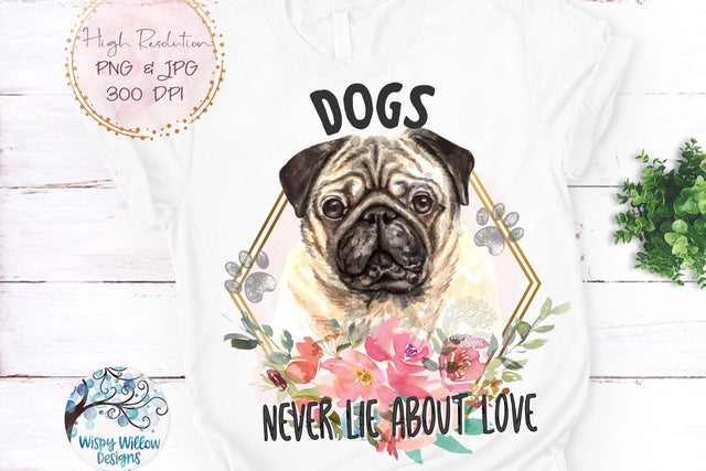 Floral Pug Dog Sublimation Png Sublimation Wispy Willow Designs 