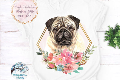 Floral Pug Dog Sublimation Png Sublimation Wispy Willow Designs 
