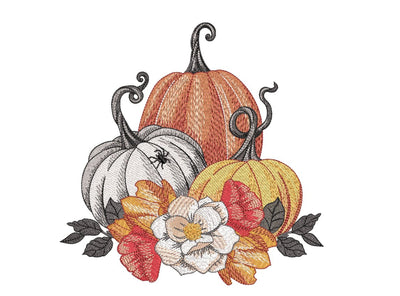 Floral Pumpkin Embroidery Design, Autumn Embroidery File, Halloween Embroidery Design, 4 sizes, Instant Download Embroidery/Applique DESIGNS Nino Nadaraia 