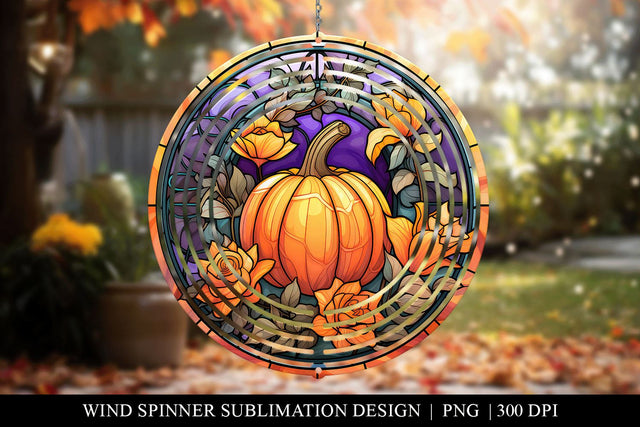 Floral Pumpkin Fall Wind Spinner Sublimation Design PNG Sublimation BijouBay 
