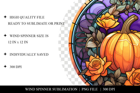 Floral Pumpkin Fall Wind Spinner Sublimation Design PNG Sublimation BijouBay 