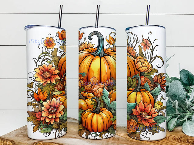 Floral Pumpkin Patch 20oz Skinny Tumbler Png, Halloween Png, Floral Pumpkins Tumbler, Autumn Floral Tumbler, Pumpkin Vibes Tumbler, Fall Autumn Tumbler Sublimation iStyleDesign 