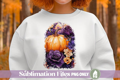 Floral Pumpkin Sublimation Design, Fall Shirt PNG Sublimation LilleJuniper 