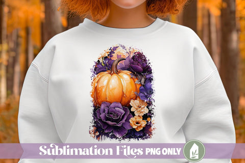 Floral Pumpkin Sublimation Design, Fall Shirt PNG Sublimation LilleJuniper 
