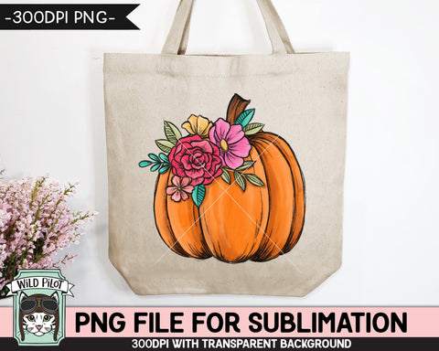 Floral Pumpkin SUBLIMATION design PNG, Flower Pumpkin png file, Flower Pumpkin sublimation designs, Fall png, Autumn png, Halloween png, Thanksgiving png Sublimation Wild Pilot 
