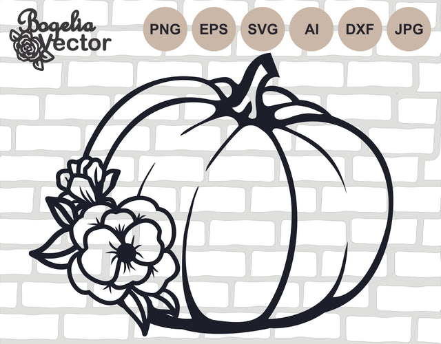 Floral Pumpkin Svg file, Pumpkin Cut file, Flowers Pumpkin Png, Fall Svg Cricut, Autumn, Halloween, Thanksgiving, Harvest, Thankful Clip art SVG BogeliaVector 