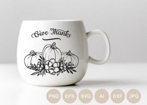 Floral Pumpkin Svg file, Pumpkin Cut file, Give Thanks Svg, Fall, Flower, Thankful, Autumn Clipart, Thanksgiving Silhouette, Fall, Cricut SVG BogeliaVector 
