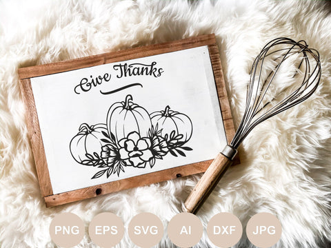Floral Pumpkin Svg file, Pumpkin Cut file, Give Thanks Svg, Fall, Flower, Thankful, Autumn Clipart, Thanksgiving Silhouette, Fall, Cricut SVG BogeliaVector 