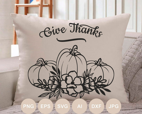 Floral Pumpkin Svg file, Pumpkin Cut file, Give Thanks Svg, Fall, Flower, Thankful, Autumn Clipart, Thanksgiving Silhouette, Fall, Cricut SVG BogeliaVector 