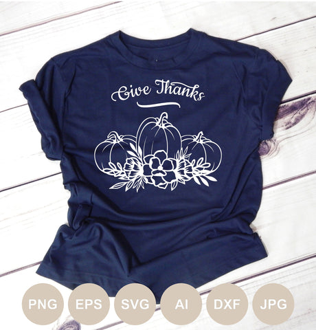 Floral Pumpkin Svg file, Pumpkin Cut file, Give Thanks Svg, Fall, Flower, Thankful, Autumn Clipart, Thanksgiving Silhouette, Fall, Cricut SVG BogeliaVector 