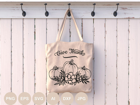 Floral Pumpkin Svg file, Pumpkin Cut file, Give Thanks Svg, Fall, Flower, Thankful, Autumn Clipart, Thanksgiving Silhouette, Fall, Cricut SVG BogeliaVector 