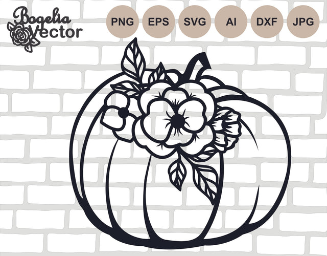 Floral Pumpkin Svg file, Pumpkin Cut file, Pumpkin with Flowers, Flower Png, Fall, Autumn, Halloween, Harvest, Thanksgiving Svg cricut SVG BogeliaVector 