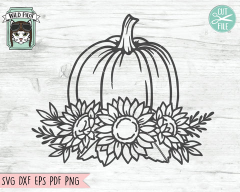 Floral Pumpkin SVG File, Sunflowers Pumpkin SVG, Flower Pumpkin Cut File, Fall SVG, Autumn SVG, Halloween SVG, Thanksgiving SVG, Pumpkin with Flowers SVG SVG Wild Pilot 