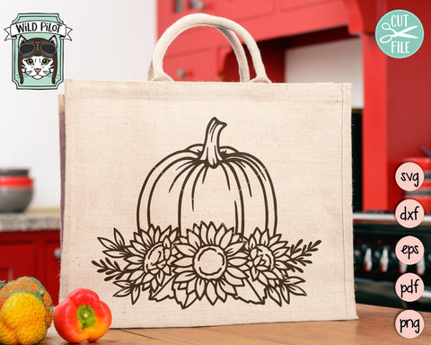 Floral Pumpkin SVG File, Sunflowers Pumpkin SVG, Flower Pumpkin Cut File, Fall SVG, Autumn SVG, Halloween SVG, Thanksgiving SVG, Pumpkin with Flowers SVG SVG Wild Pilot 