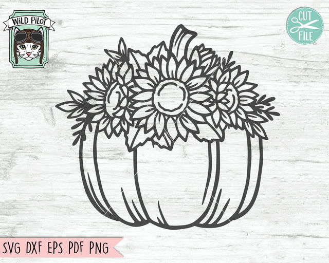 Floral Pumpkin SVG, SunFlower Pumpkin SVG, Flower Pumpkin Cut File, Fall SVG, Autumn SVG, Halloween SVG, Thanksgiving SVG, Pumpkin With Flowers SVG SVG Wild Pilot 