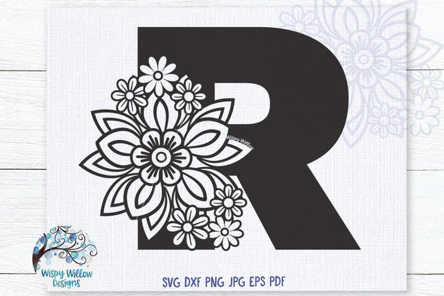 Floral R SVG SVG Wispy Willow Designs 