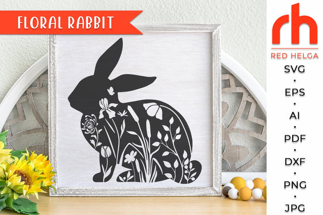 Floral Rabbit SVG - Flower Bunny Cut File SVG RedHelgaArt 