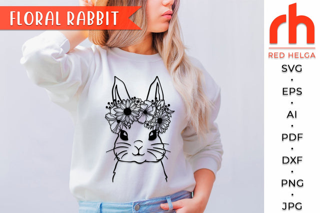 Floral Rabbit SVG - Flower Bunny Cut File SVG RedHelgaArt 