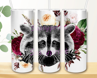 Floral Racoon Tumbler PNG, Elegant Racoon Tumbler PNG, Racoon 20 oz Skinny Tumbler Sublimation Design Sublimation sassyprint 