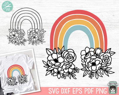 Floral Rainbow SVG file, Flower Rainbow cut file, Pride svg, Love, Pride Rainbow svg file, Boho Rainbow svg, Rainbow Baby svg, Black White Rainbow svg SVG Wild Pilot 