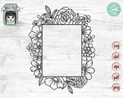 Flower Border Monogram Frame SVG Cut File - So Fontsy