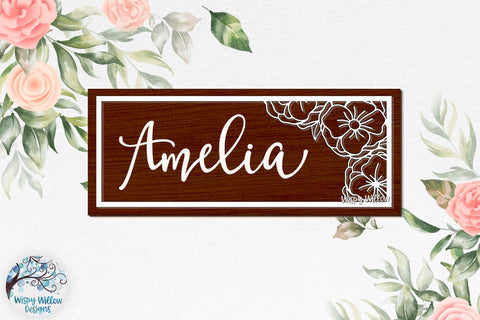 Floral Rectangle Sign for Glowforge or Laser Cutter SVG Wispy Willow Designs 