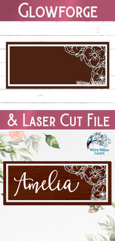 Floral Rectangle Sign for Glowforge or Laser Cutter SVG Wispy Willow Designs 