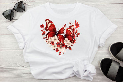 Floral Red Butterfly Couple Clipart Bundle Sublimation Regulrcrative 