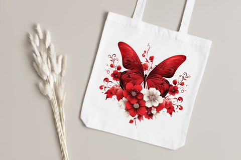 Floral Red Butterfly Couple Clipart Bundle Sublimation Regulrcrative 