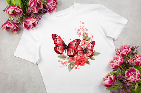 Floral Red Butterfly Couple Clipart Bundle Sublimation Regulrcrative 