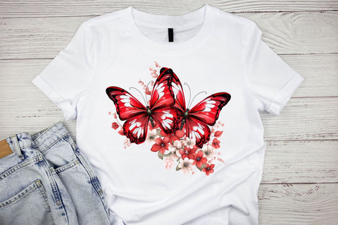 Floral Red Butterfly Couple Clipart Bundle Sublimation Regulrcrative 