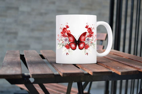 Floral Red Butterfly Couple Clipart Bundle Sublimation Regulrcrative 
