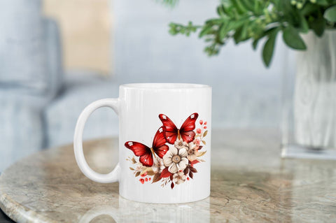 Floral Red Butterfly Couple Clipart Bundle Sublimation Regulrcrative 