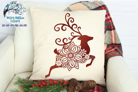 Floral Reindeer SVG | Reindeer Mandala | Christmas SVG Cut File SVG Wispy Willow Designs 