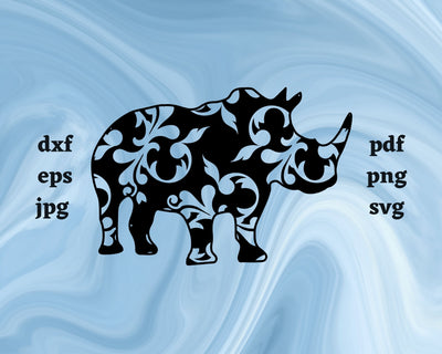 Floral Rhinoceros SVG Cut File SVG Northern Light SVG 
