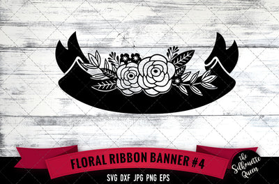 Floral Ribbon 4 Vector Silhouette File SVG Loveleen Kaur 