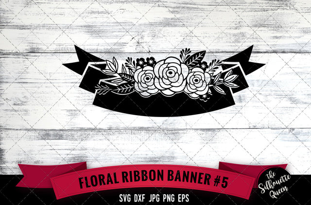 Floral Ribbon 5 Vector Silhouette File SVG Loveleen Kaur 