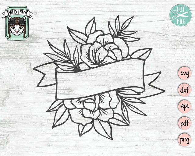Floral Ribbon Banner SVG Cut File SVG Wild Pilot 
