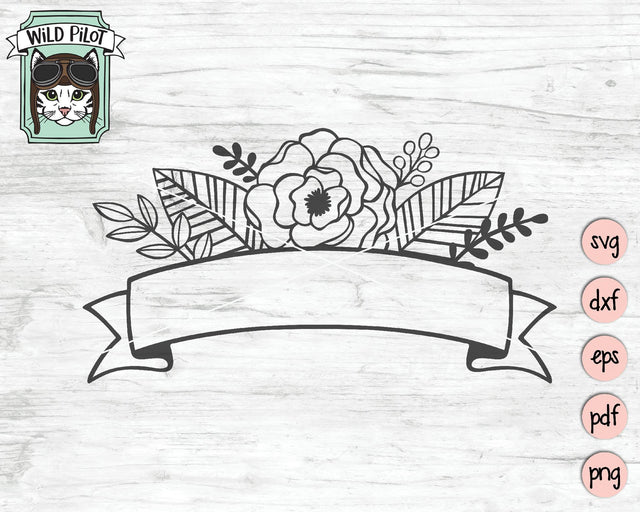 Floral Ribbon Banner SVG Cut File SVG Wild Pilot 