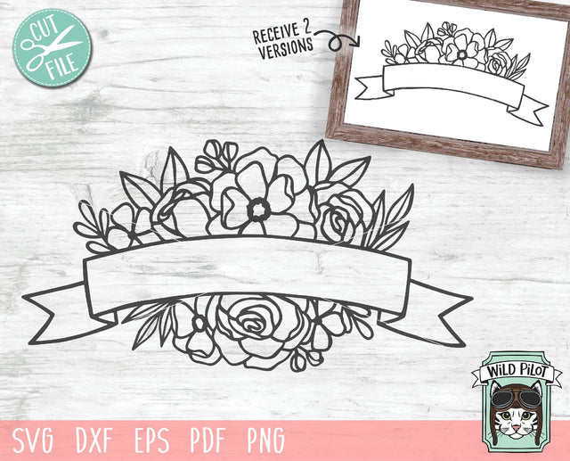 Floral Ribbon Banner SVG Cut File SVG Wild Pilot 