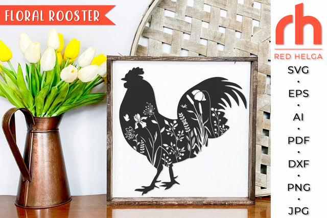 Floral Rooster SVG - Farm Animal Cut File SVG RedHelgaArt 
