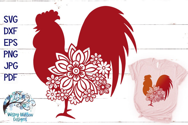 Floral Rooster SVG SVG Wispy Willow Designs 