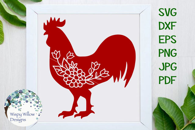 Floral Rooster SVG Wispy Willow Designs 