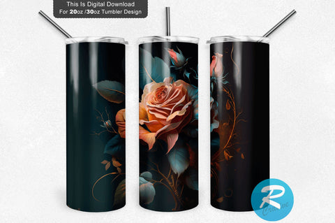 Floral Rose 20 oz / 30 oz Tumbler PNG Sublimation Regulrcrative 