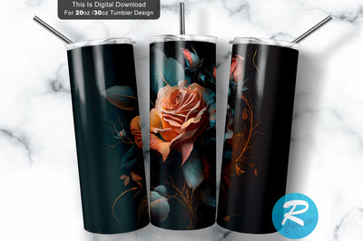 Floral Rose 20 oz / 30 oz Tumbler PNG Sublimation Regulrcrative 