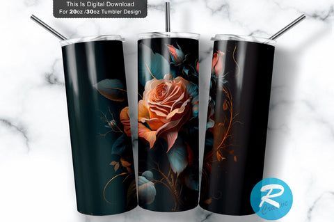 Floral Rose 20 oz / 30 oz Tumbler PNG Sublimation Regulrcrative 